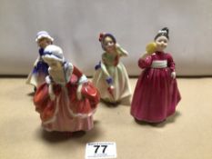 FOUR SMALL ROYAL DOULTON FIGURINES. ‘GOODY TWO SHOES’ HN2037, ‘DINKY DO’ HN1678, ‘BABIE’ HN1679, AND