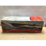 VINTAGE BOXED VOSPER ‘TRIPLE SCREW EXPRESS TURBINE’ VICTORY MODEL YACHT. A/F.