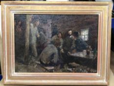 VINTAGE UNSIGNED FRAMED OIL ON CANVAS DEPICTING MA