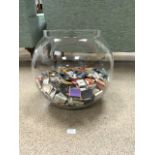 LARGE FISH BOWL WITH MATCHBOXES FROM 1960'S AND 70'S