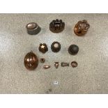 QUANTITY OF ANTIQUE COPPER JELLY MOULDS INCLUDES BENHAM AND FROUD