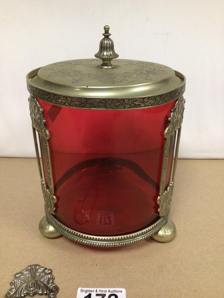 VINTAGE CRANBERRY BISCUIT BARREL, 19CM - Image 2 of 5