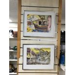 TWO ABSTRACT WATERCOLOURS BOTH FRAMED AND GLAZED 39 X 32CM