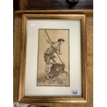 19TH CENTURY PEN AND INK WATERCOLOUR DRAWING-CLASSICAL SHEPHERD MONOGRAMMED A. H AND DATED 15-3-