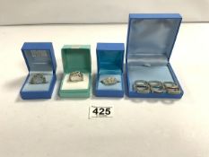 NINE 925 SILVER RINGS WITH BOXES