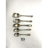 FIVE HALLMARKED SILVER TEASPOONS, INCLUDES GEORGE III BY WILLIAM BATEMAN, AND MORE