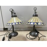 PAIR OF VINTAGE METAL ADJUSTABLE TIFFANY STYLE TABLE LAMPS, 48CM