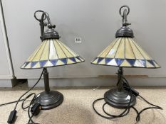 PAIR OF VINTAGE METAL ADJUSTABLE TIFFANY STYLE TABLE LAMPS, 48CM