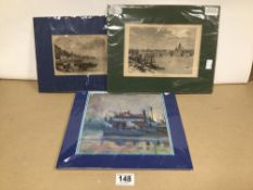 TWO VINTAGE PRINTS ONE SIGNED TAYLOR, ‘THE NEVA AT ST. PETERSBURG’. THE OTHER IS TITLED ‘IALTA (