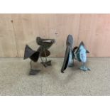 TWO COPPER GARDEN SCULPTURES OF PELICANS