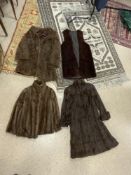 THREE FUR COATS WITH ONE FAKE FUR. (ONE IS A/F AS IT HAS RIPS/TEARS THROUGHOUT)