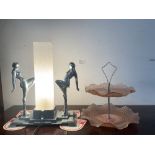 ART DECO STYLE (SABSAPARILLA) LAMP WITH A VINTAGE PINK GLASS CAKE STAND