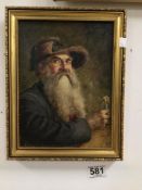 GEORGE ROESSLEY, OIL ON PANEL, HEAD AND SHOULDERS PORTRAIT OF A BEARDED MAN SIGNED, 23 X 17CM