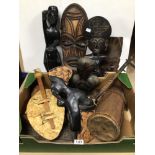 MIXED TRIBAL ART, CARVINGS, FIGURES, MASKS, AND MORE