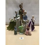 MIXED COLLECTION OF PORCELAIN, CERAMIC, AND RESIN FIGURINES. INCLUDES PORCEVAL, ROYAL DOULTON, AND