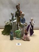 MIXED COLLECTION OF PORCELAIN, CERAMIC, AND RESIN FIGURINES. INCLUDES PORCEVAL, ROYAL DOULTON, AND
