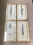 FOUR P. HEARSEY SIGNED PRINTS DEPICTING MILITARY CADETS IN GILT BORDERS, FRAMED AND GLAZED WITH