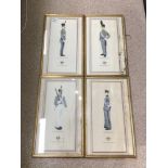 FOUR P. HEARSEY SIGNED PRINTS DEPICTING MILITARY CADETS IN GILT BORDERS, FRAMED AND GLAZED WITH