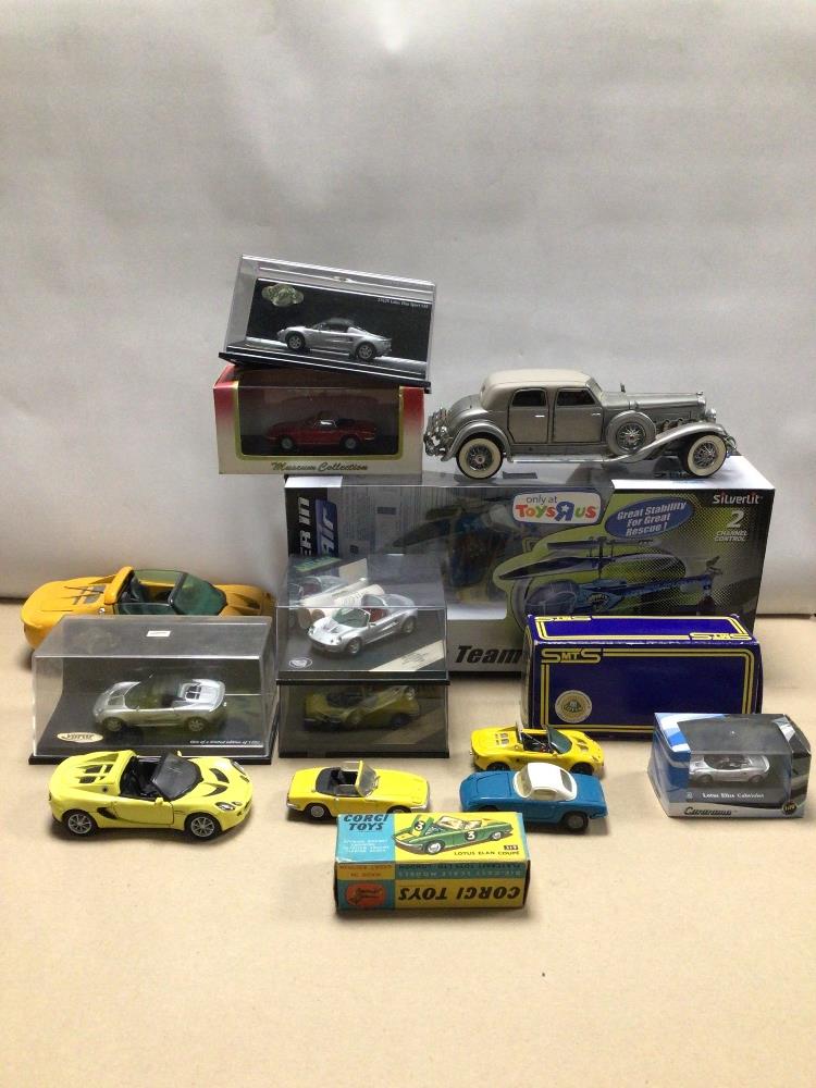 MIXED BOX OF MOSTLY DIE-CAST LOTUS CARS, MOST IN C