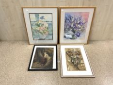 FOUR WATERCOLOURS, ALL FRAMED AND GLAZED, ELIZABETH HUNT, JOHANNITA AND MORE