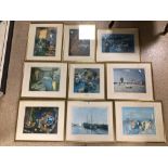 NINE MIXED FRAMED AND GLAZED PRINTS. MONET, DUFY, MATISSE, MARQUET, DEGAS, PICASSO, VUILLARD AND TWO