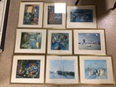 NINE MIXED FRAMED AND GLAZED PRINTS. MONET, DUFY, MATISSE, MARQUET, DEGAS, PICASSO, VUILLARD AND TWO
