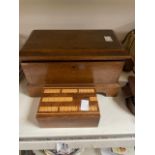 A JEWELLERY BOX WITH A KEY, ALONG WITH A CRIBBAGE SET