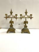 A PAIR OF BRONZE FRENCH 19TH CENTURY CANDELABRAS ON ELEPHANT FEET, 36CM