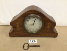 EIGHT DAY FRENCH MAHOGANY WITH INLAY MANTLE CLOCK W/O