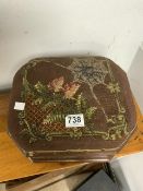 VICTORIAN NEEDLEWORK BOX WITH BEADED DECORATION AND WOODEN INLAY, 32 X 26CM