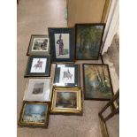 QUANTITY OF PICTURES AND PRINTS SOME SIGNED T. ALLOTT, MILITARY PRINTS, AND MORE