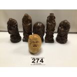 CARVED WOODEN ORIENTAL FIGURES, THE LARGEST 9CM