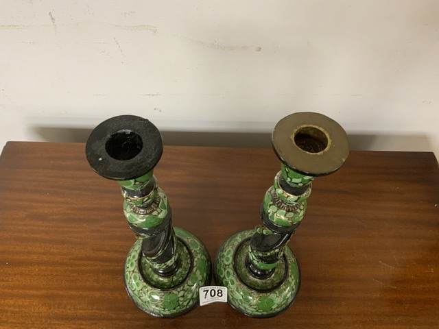 PAIR OF TWISTED CANDLESTICKS GREEN AND BLACK, 31CM - Image 2 of 3