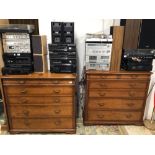 TWO MAHOGANY WITH PINE TWO OVER FOUR CHEST OF DRAWERS, MATCHING UNITS 118 X 106 X 46CM