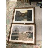 TWO FRAMED AND GLAZED FRENCH PRINTS BOTH SIGNED, 80 X 67CM