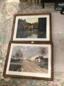 TWO FRAMED AND GLAZED FRENCH PRINTS BOTH SIGNED, 80 X 67CM
