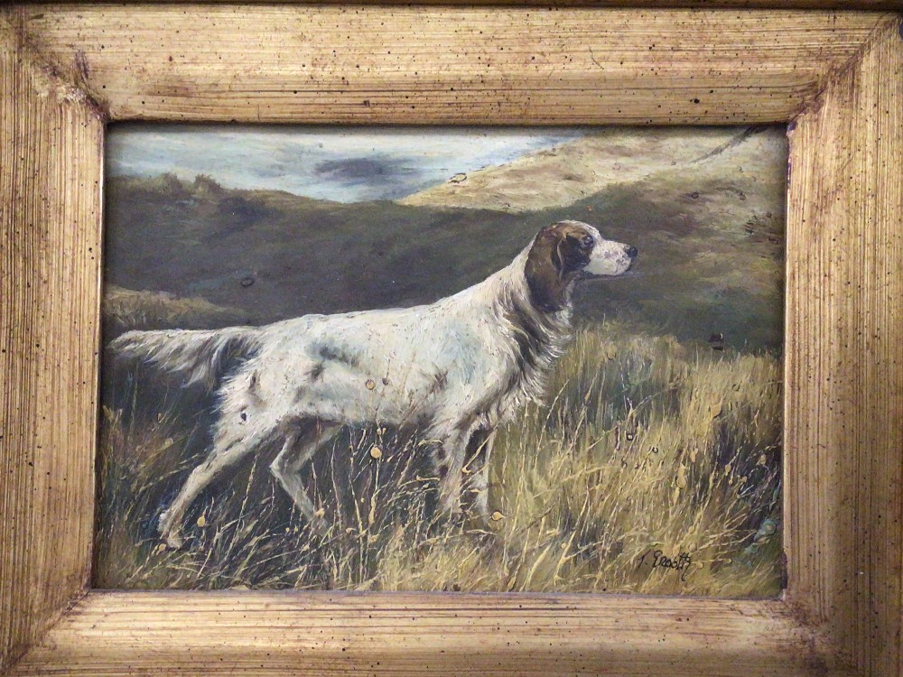 T. GROOTH SIGNED OIL ON A PANEL DEPICTING GUN DOGS IN A LANDSCAPE. ON GILT AND EBONISED FRAME. - Image 3 of 6