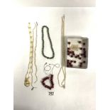 MIXED JEWELLERY ITEMS, PEARLS, 19TH CENTURY IVORY, PERIDOT AND CHERRY AMBER STYLE BEADS