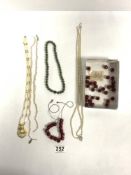 MIXED JEWELLERY ITEMS, PEARLS, 19TH CENTURY IVORY, PERIDOT AND CHERRY AMBER STYLE BEADS