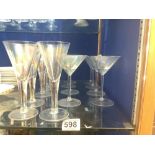 8 CHAMPAGNE GLASSES WITH 7 CHAMPAGNE FLUTES