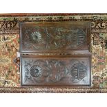 2 CARVED MAHOGANY DOOR PANELS 28 X 52 CMS