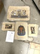 A LARGE QUANTITY OF PHARAOH PAINTINGS ON PAPYRUS PLANT PAPER ACCOMPANIED BY CERTIFICATES OF