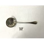 A 19TH CENTURY DUTCH SILVER PIERCED SIFTER BEARING DUTCH MARKS, 55 GRAMS