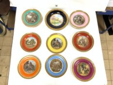 SIXTEEN PRATTWARE PLATES OF VARIOUS SCENES, 18CMS AND TWO LIMOGES PLATES, 22CMS