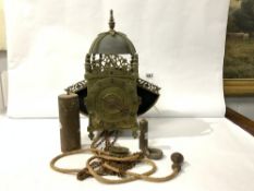 A 17TH CENTURY BRASS BATWING LANTERN CLOCK WITH ALARM MOVEMENT, SOME RESTORATION BY JOHANNES