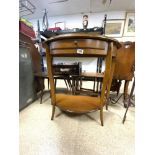 A REPRODUCTION MAHOGANY DEMI LUNE HALL TABLE WITH SINGLE DRAWER 80 X 76 CMS