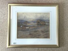 A WATERCOLOUR - FARMER ON THE STEEP DOWNS -PETWORTH SIGNED AND DATED EDITH GIFFORD HOUSEMAN 1921