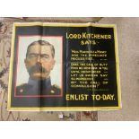 AN ORIGINAL LARGE WW1 POSTER LORD KITCHENER SAYS - ENLIST TODAY PUBLISHED BY THE PARLIAMENTARY