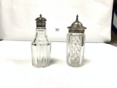 TWO HALLMARKED SILVER TOP BOTTLES