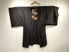 A JAPANESE BLACK KIMONO JACKET, LENGTH, 110CMS- SHOULDER 60CMS